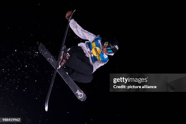 Elias Syrja of Finland in action in the men's finals of the Big Air Freestyle Skiing World Cup at the SparkassenPark venue in Moenchengladbach,...