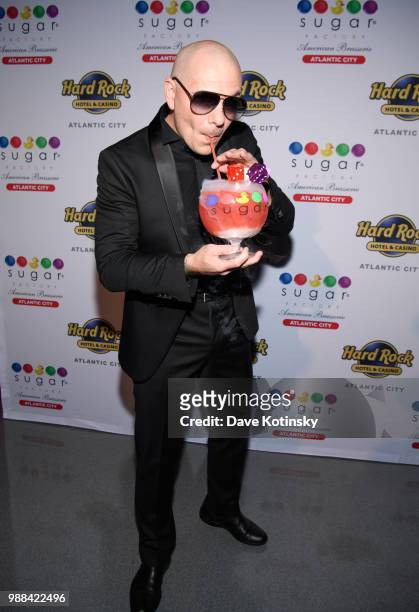 Pitbull attend the preview of the Sugar Factory at Hard Rock Hotel & Casino Atlantic City on June 30, 2018 in Atlantic City, New Jersey.