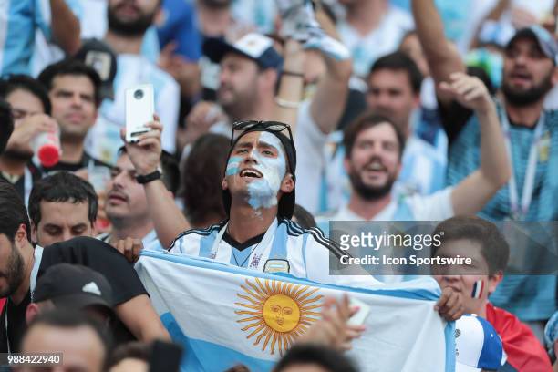 Fans of Argentina during the Round of 16 match between France and Argentina in the FIFA World Cup 2018 on June 30 at Kazan Arena in Kazan, Russia.
