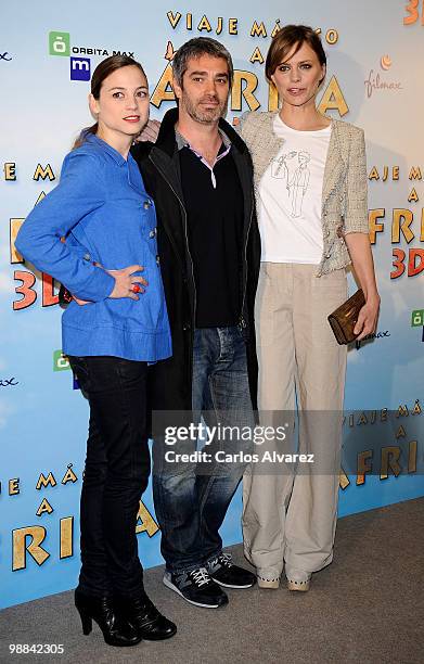 Spanish actress Leonor Watling, actor Adria Collado and model Veronica Blume attend "Viaje Magico a Africa" premiere at the Proyecciones cinema on...