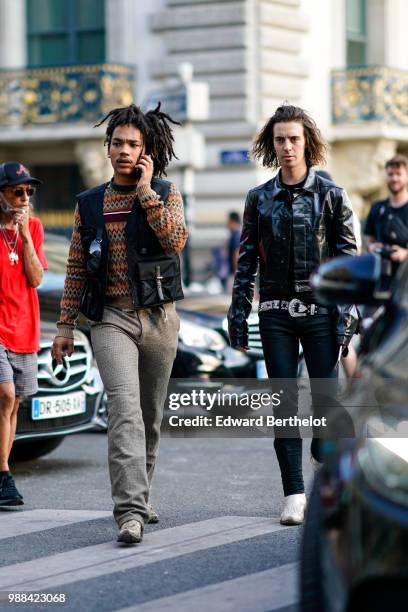 Luka Sabbat, outside the Miu Miu Cruise Collection show, outside the Hotel Regina, in Paris, on June 30, 2018 in Paris, France.