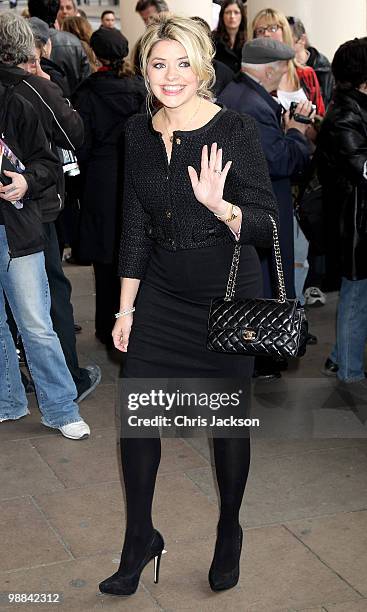 Presenter Holly Willoughby arrives at the Sweet Charity press night at the Theatre Royal on May 4, 2010 in London, England.