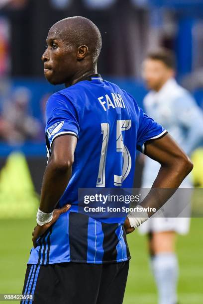 Look on Montreal Impact defender Rod Fanni during the Sporting Kansas City versus the Montreal Impact game on June 30 at Stade Saputo in Montreal, QC