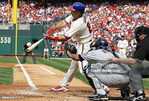 Raul Ibanez of the Philadelphia Phillies bats against the New York Mets at Citizens Bank Park on May 1, 2010 in Philadelphia, Pennsylvania.