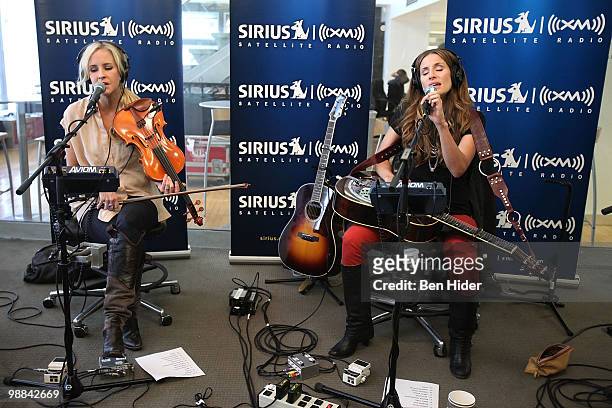 **Exclusive** Singers Martie Maguire and Emily Robison of "Court Yard Hounds" perform at SIRIUS XM Studio on May 4, 2010 in New York City.