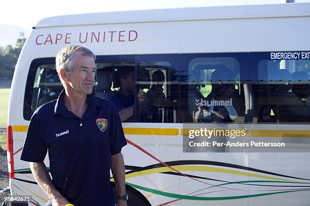 Roald Poulsen, a Danish soccer coach, sends his soccer players off after a training session on April 8 in Cape Town, South Africa. Mr. Poulsen is the...