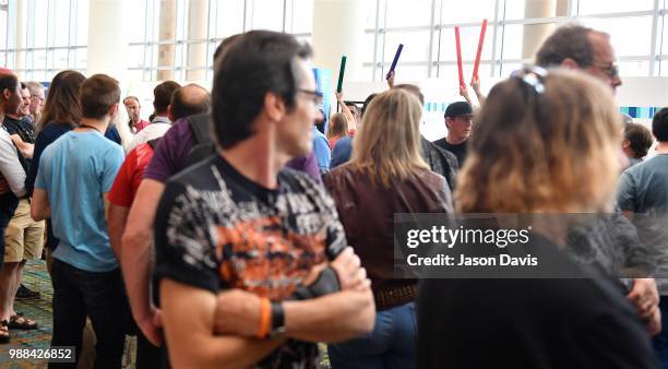 The Make Music Day Parade of Bell Ringers perform walking through the crowd of attendees during The Make Music Experience at Summer NAMM on June 30,...