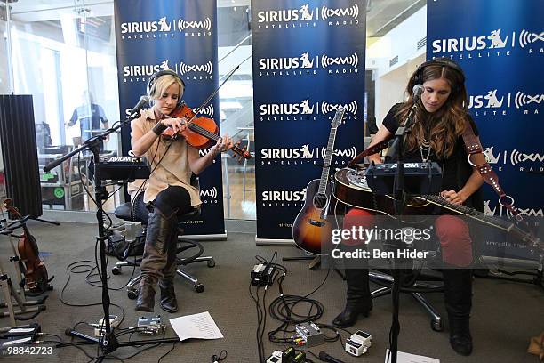 **Exclusive** Singers Martie Maguire and Emily Robison of "Court Yard Hounds" perform at SIRIUS XM Studio on May 4, 2010 in New York City.