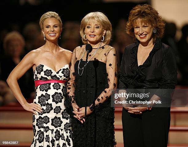 Elisabeth Hasselbeck, Barbara Walters and Joy Behar present Creative Arts Emmy Award winners