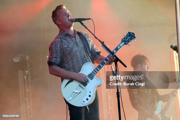 Josh Homme of Queens of the Stone Age performs at the Queens of the Stone Age and Friends show at Finsbury Park on June 30, 2018 in London, England.