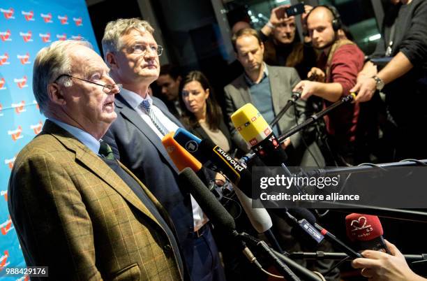 The new AfD co-chairs Alexander Gauland and Joerg Meuthen speaking at a presss conference at the Alternative for Germany party conference at the HCC...
