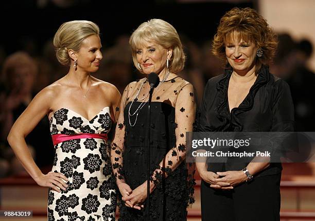 Elisabeth Hasselbeck, Barbara Walters and Joy Behar present Creative Arts Emmy Award winners