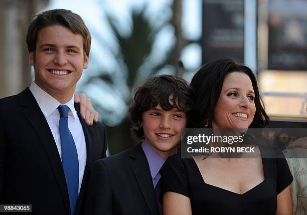 Actress Julia Louis-Dreyfus poses with her sons Charlie and Henry at her Walk of Fame star ceremony in the Hollywood section of Los Angeles, May 4,...