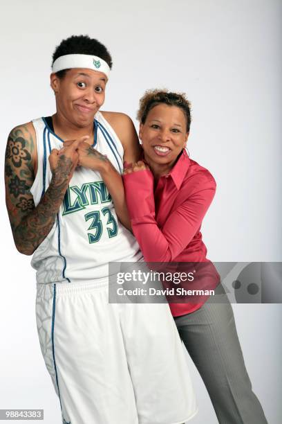 Seimone Augustus of the Minnesota Lynx poses for a portrait with Manager of Scouting and Player Development Shelley Patterson during 2010 Media Day...