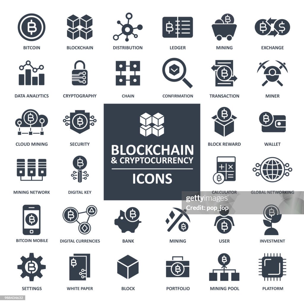 Conjunto de icono de Bitcoin blockchain Cryptocurrency