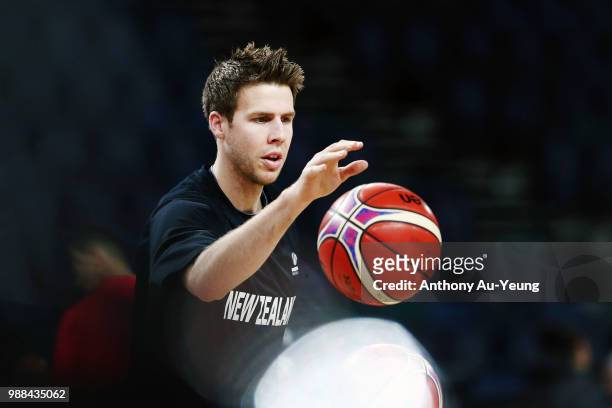 Tom Abercrombie of New Zealand during warm up prior to the FIBA World Cup Qualifying match between the New Zealand Tall Blacks and China at Spark...