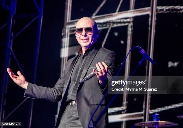 Pitbull performs at the Hard Rock Live at the Opening of the Hard Rock Hotel and Casino Atlantic City on June 30, 2018 in Atlantic City, New Jersey.