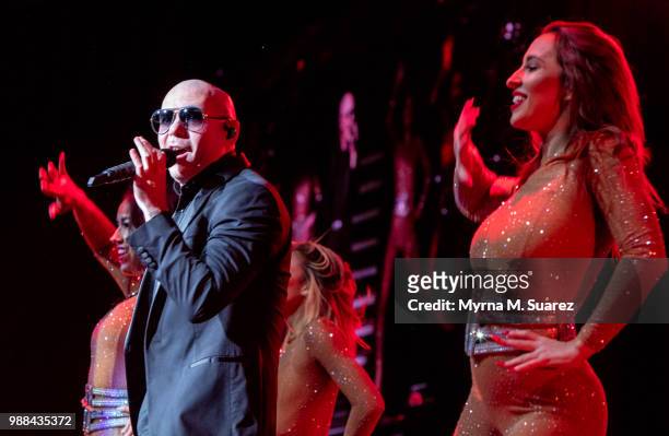 Pitbull performs at the Hard Rock Live at the Opening of the Hard Rock Hotel and Casino Atlantic City on June 30, 2018 in Atlantic City, New Jersey.