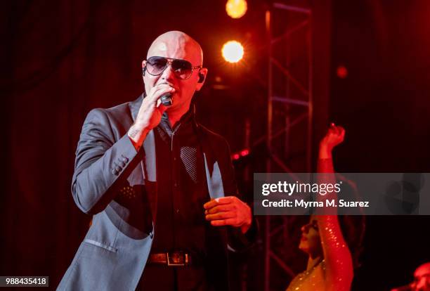 Pitbull performs at the Hard Rock Live at the Opening of the Hard Rock Hotel and Casino Atlantic City on June 30, 2018 in Atlantic City, New Jersey.