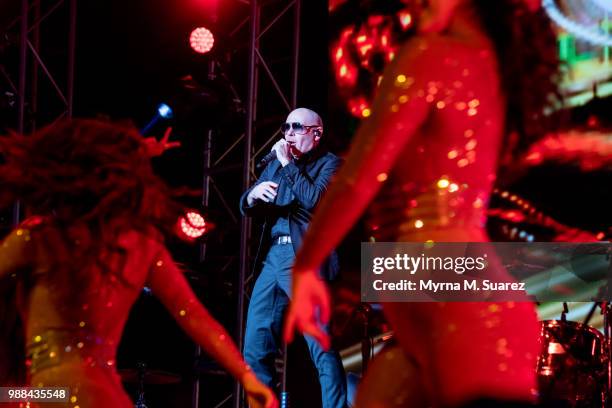 Pitbull performs at the Hard Rock Live at the Opening of the Hard Rock Hotel and Casino Atlantic City on June 30, 2018 in Atlantic City, New Jersey.