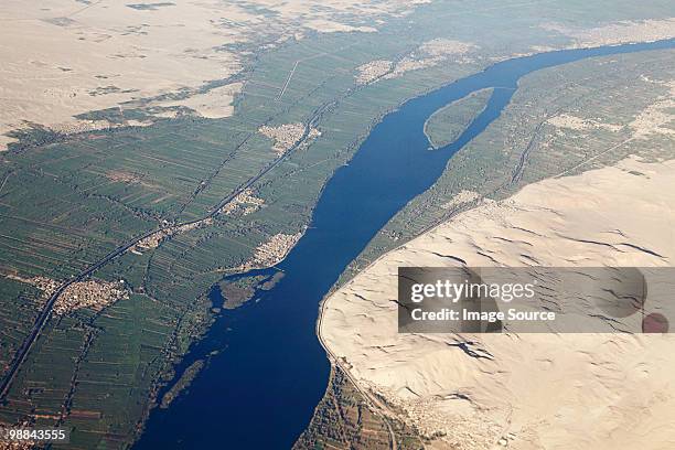 aerial view of river nile near aswan - ナイル川 ストックフォトと画像