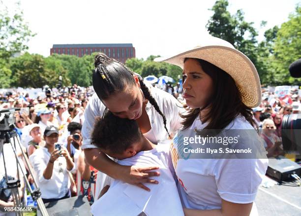 Alicia Keys and America Ferrera speak during Families Belong Together Rally In Washington DC Sponsored By MoveOn, National Domestic Workers Alliance,...