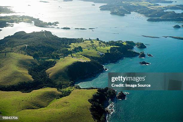 aerial view of bay of islands near kerikeri - northland new zealand stock pictures, royalty-free photos & images