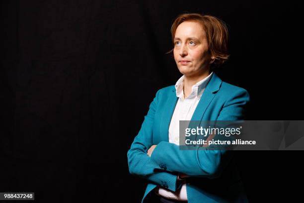 Beatrix von Storch, deputy chairwoman of the Alternative for Germany , stands in a mobile photo studio in the course of the AfD's party conference at...