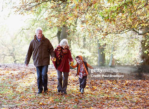 grandparents playing in park with grandson - seniors having fun with grandson stock pictures, royalty-free photos & images