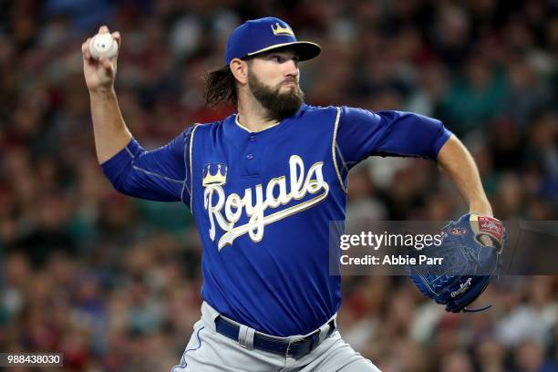 Jason Hammel pitches against the Seattle Mariners in the first inning during their game at Safeco Field on June 30, 2018 in Seattle, Washington.