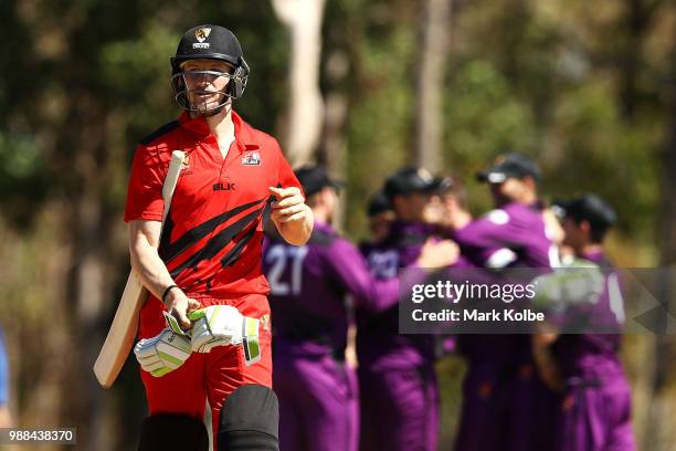 Cameron Bancroft of the Desert Blaze looks dejected as he leaves the field after being dismissed during the Strike League match between the Desert...