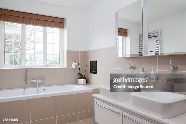 modern bathroom - domestic bathroom stock pictures, royalty-free photos & images