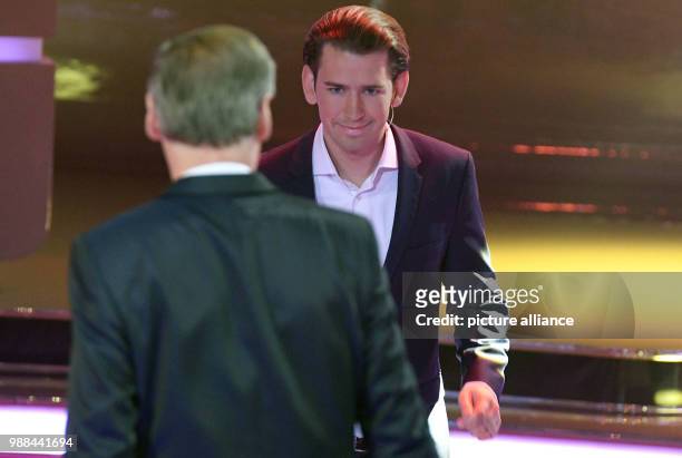 Sebastian Kurz, chairman of the Austrian OVP party, enters the studio for the recording of the RTL broadcasting end-of-the-year review TV show '2017!...