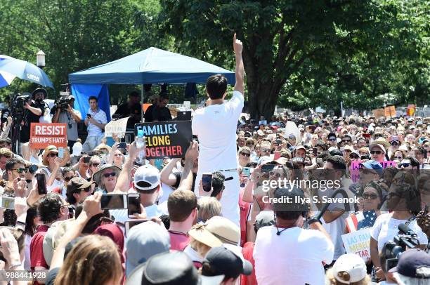 Lin-Manuel Miranda attends Families Belong Together Rally In Washington DC Sponsored By MoveOn, National Domestic Workers Alliance, And Hundreds Of...