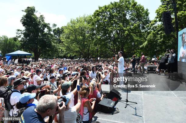 Lin-Manuel Miranda attends Families Belong Together Rally In Washington DC Sponsored By MoveOn, National Domestic Workers Alliance, And Hundreds Of...