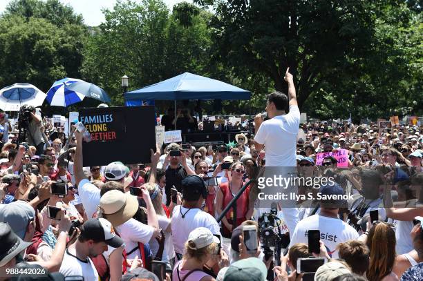 Lin-Manuel Miranda attends Families Belong Together Rally In Washington DC Sponsored By MoveOn, National Domestic Workers Alliance, And Hundreds Of...