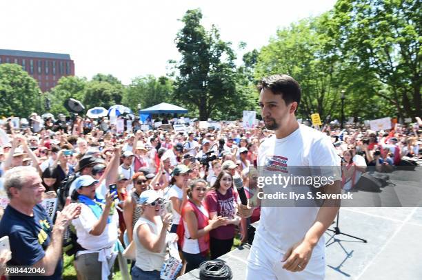 Lin-Manuel Miranda attends Families Belong Together Rally In Washington DC Sponsored By MoveOn, National Domestic Workers Alliance, And Hundreds Of...