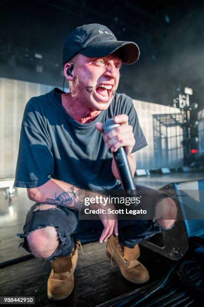 Rapper NF performs during the Bobby Tarantino vs. Everybody Tour at DTE Energy Center on June 30, 2018 in Clarkston, Michigan.