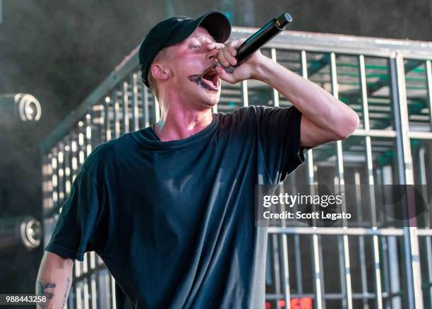 Rapper NF performs during the Bobby Tarantino vs. Everybody Tour at DTE Energy Center on June 30, 2018 in Clarkston, Michigan.