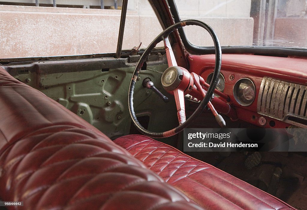 Interior of old-fashioned car