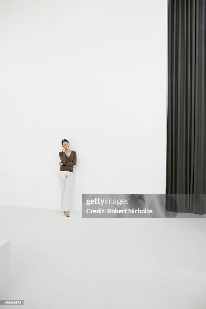 Businesswoman talking on cell phone in office