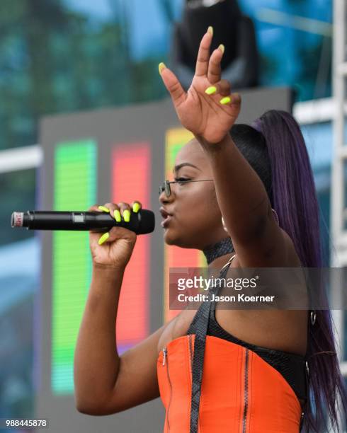 Justine Skye performs on stage at the Sprint IWXIV BBQ Beach Bash and Concert during Irie Weekend 2018 at the Fontainebleau Miami Beach on June 30,...