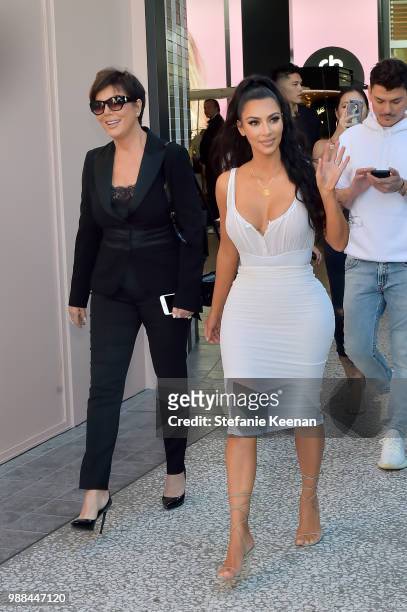 Kris Jenner and Kim Kardashian West attend KKW Beauty Fan Event at KKW Beauty on June 30, 2018 in Los Angeles, California.