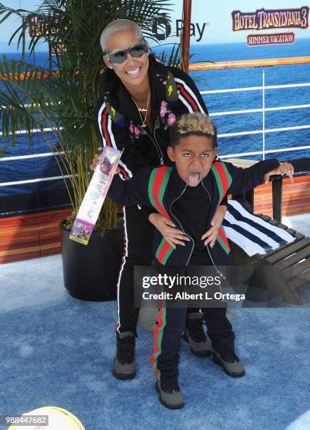 Model/personality Amber Rose and son Sebastian Taylor Thomaz arrive for Columbia Pictures And Sony Pictures Animation's World Premiere Of "Hotel...