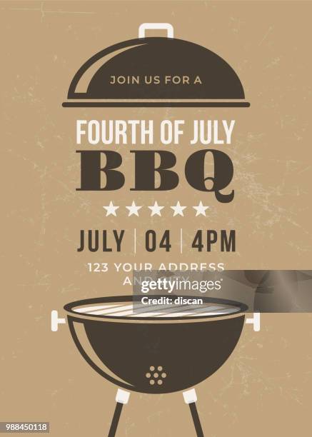 fourth of july bbq party invitation - barbecue grill stock illustrations