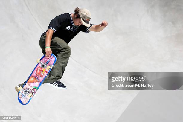 Alex Sorgente competes for team Plan B in the Team Challenge-Park at the 2018 Dew Tour on June 30, 2018 in Long Beach, California.