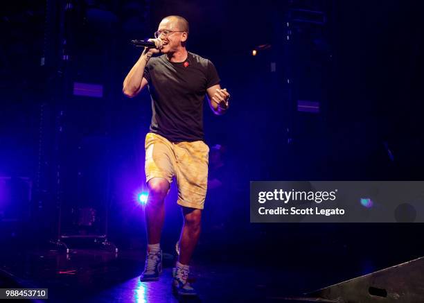 Rapper Logic performs during the Bobby Tarantino vs. Everybody Tour at DTE Energy Center on June 30, 2018 in Clarkston, Michigan.