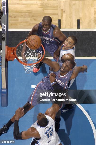 Nazr Mohammed of the Charlotte Bobcats takes a shot against the Orlando Magic in Game Two of the Eastern Conference Quarterfinals during the 2010 NBA...