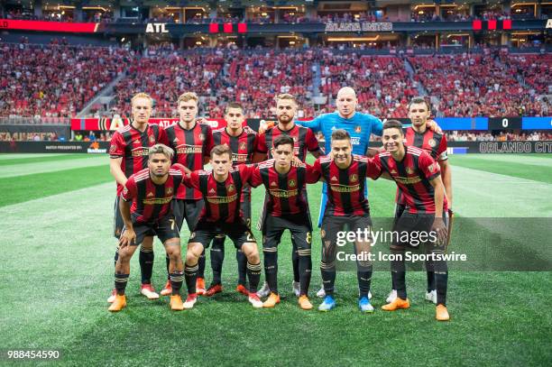 Atlanta United team photo before an MLS match between the Orlando City and Atlanta United FC on June 30 at Mercedes-Benz Stadium in Atlanta, GA.