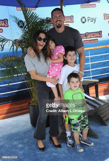Actress Sarah Shahi, Violet Moon Howey, William Wolf Howey, Knox Blue Howey and actor Steve Howey arrive for Columbia Pictures And Sony Pictures...